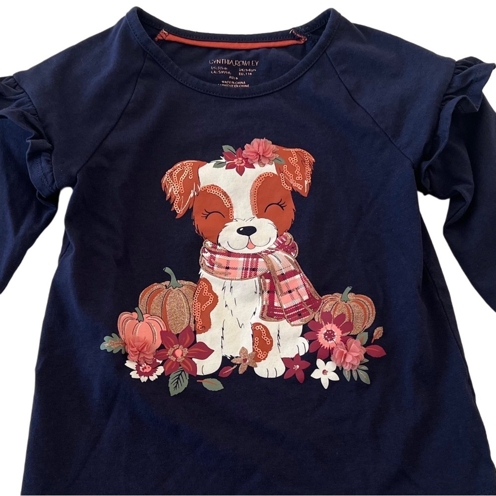 Cynthia Rowley Navy Long Sleeve with Dog and Floral Design - Picture 2 of 3